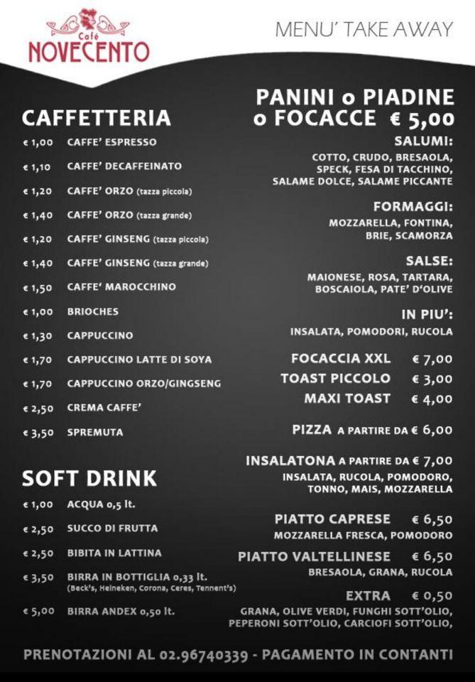 Menu di Cafè Novecento 