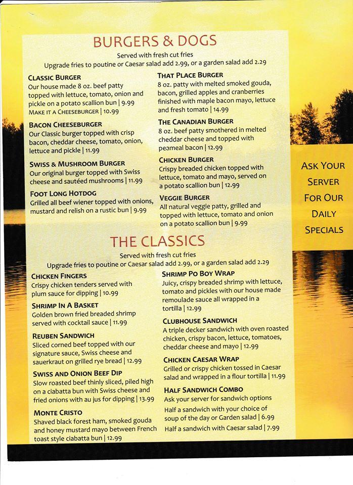 Menu at That Place On Cameron restaurant, Kawartha Lakes