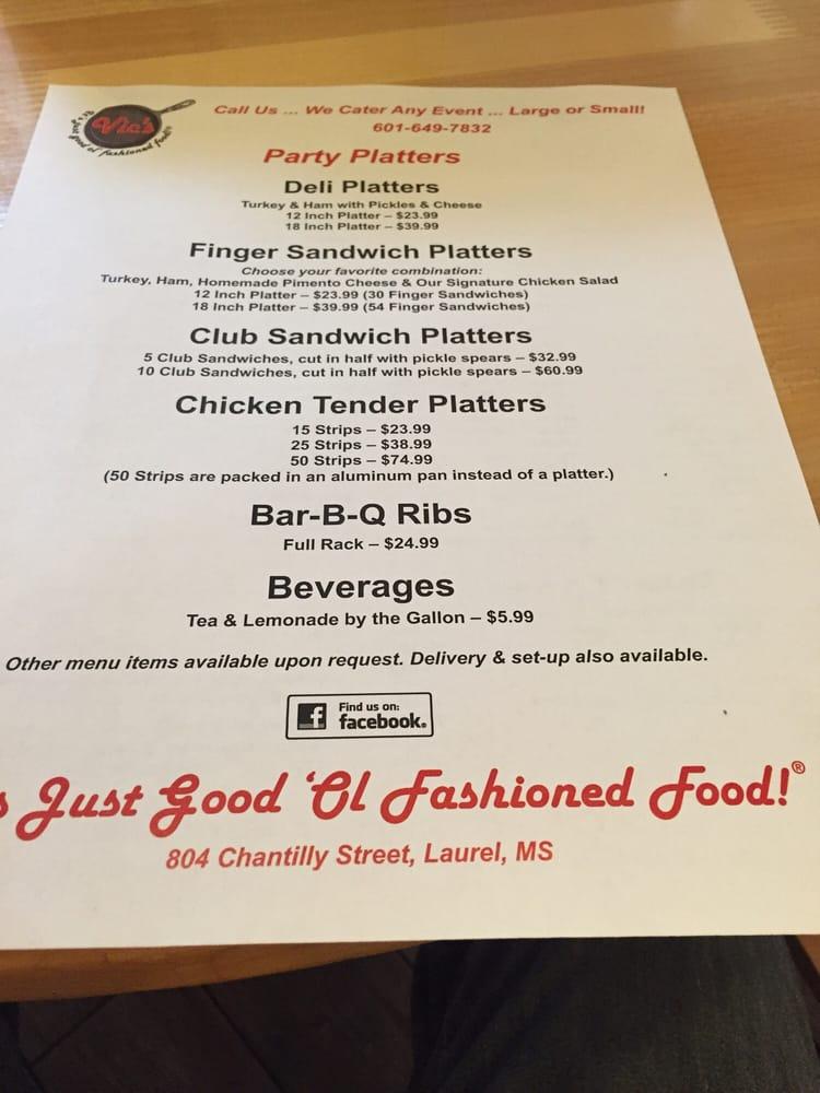 Menu at Vic's restaurant, Laurel