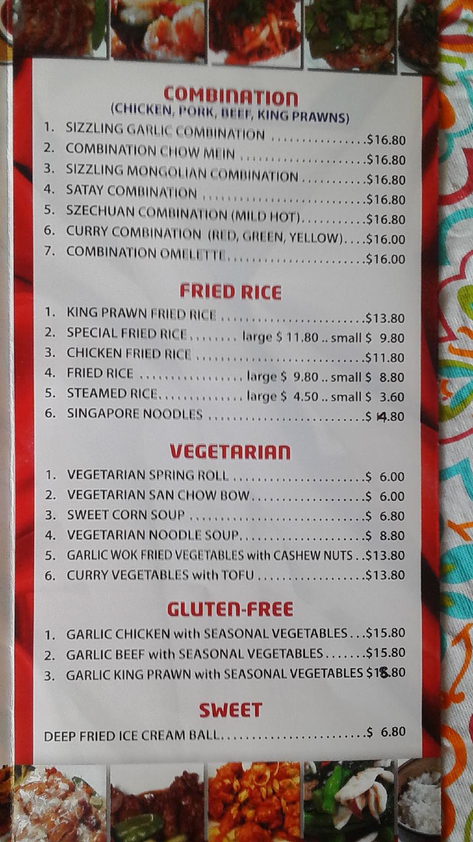 Menu at Happy Sun Restaurant, Yeppoon, 20 Hill St