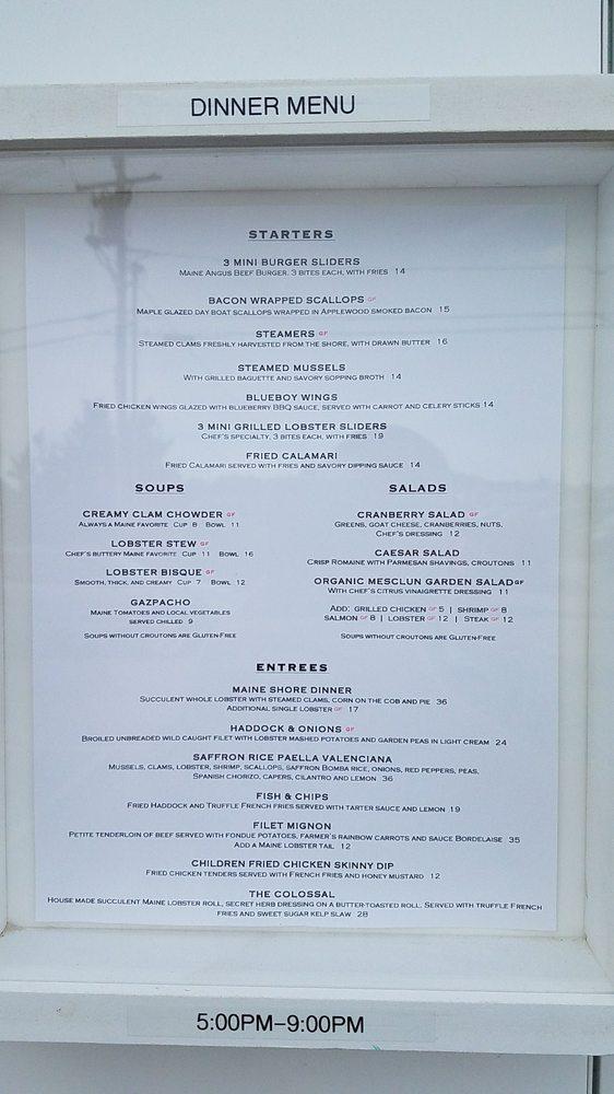 Menu at Ogunquit Beach Lobster House restaurant, Ogunquit