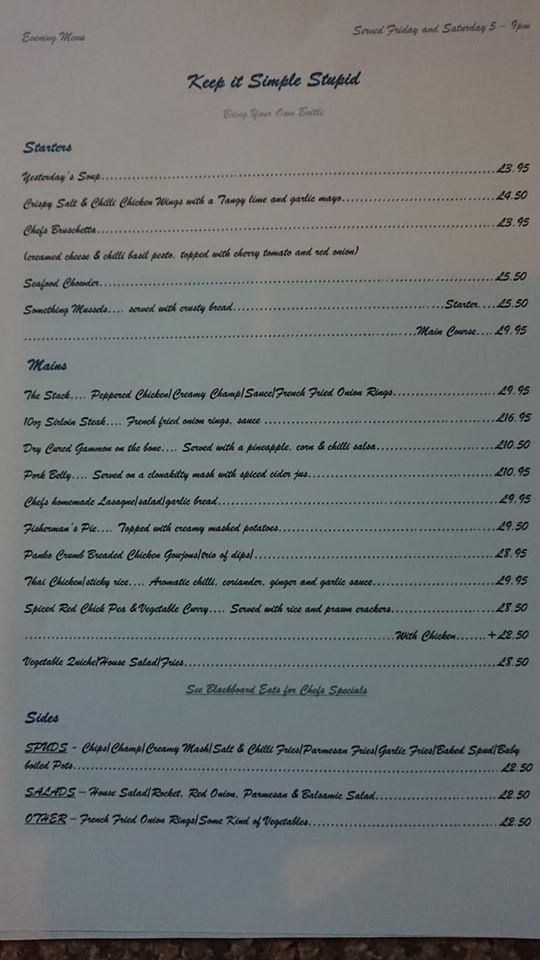 Menu at Our Dolly's cafe, Ballycastle