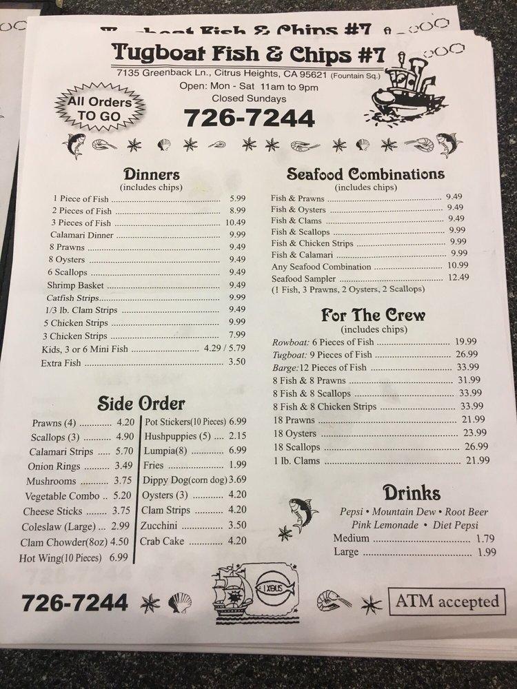 Menu at Tugboat Fish & Chips restaurant, Citrus Heights, Greenback Ln