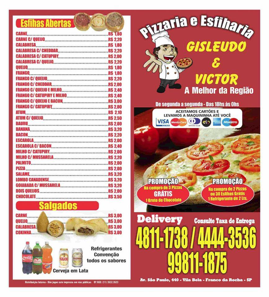 Pizzaria Gisleudo e Victor Franco da Rocha SP cardápio