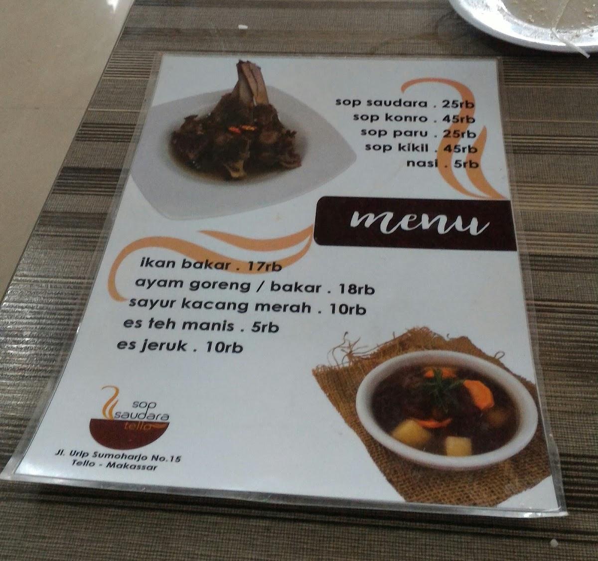 Menu At Sop Saudara Tello Restaurant Makassar