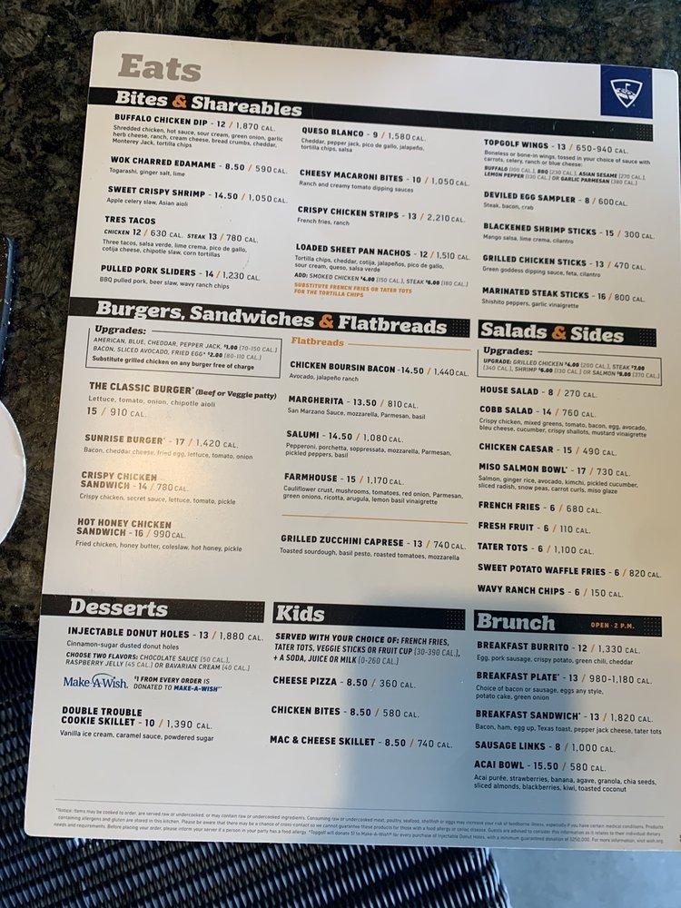 Menu at Topgolf pub & bar, San Jose