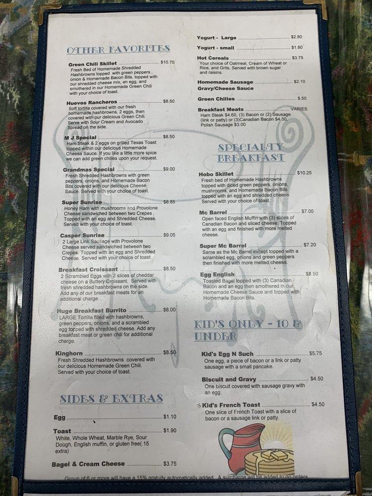 Menu at The Bluebird "At the historic Cheese Barrel", Casper
