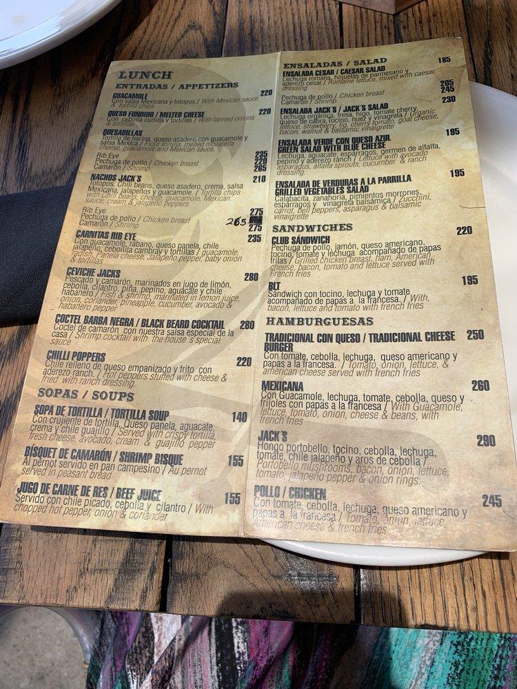Menu at Jack's Steakhouse, Cabo San Lucas
