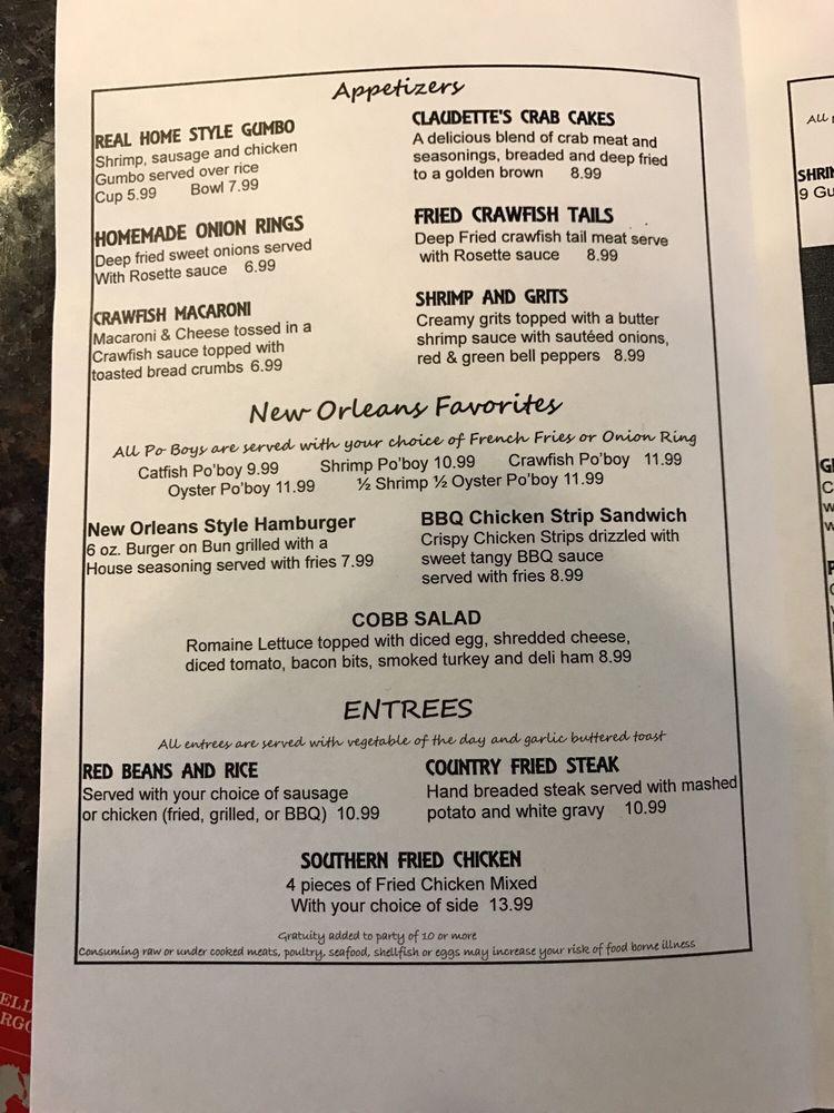 Menu at The Real New Orleans Style Restaurant, Marble Falls, RM 1431