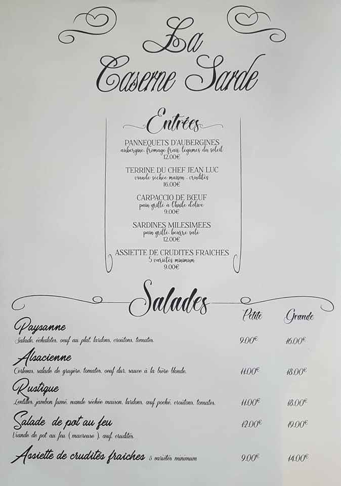 Carta del restaurante Caserne sarde, VillelaGrand