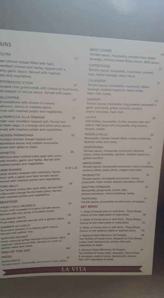 Menu at La Vita Italian Cafe Restaurant And Wood Fired Pizza, Joondalup