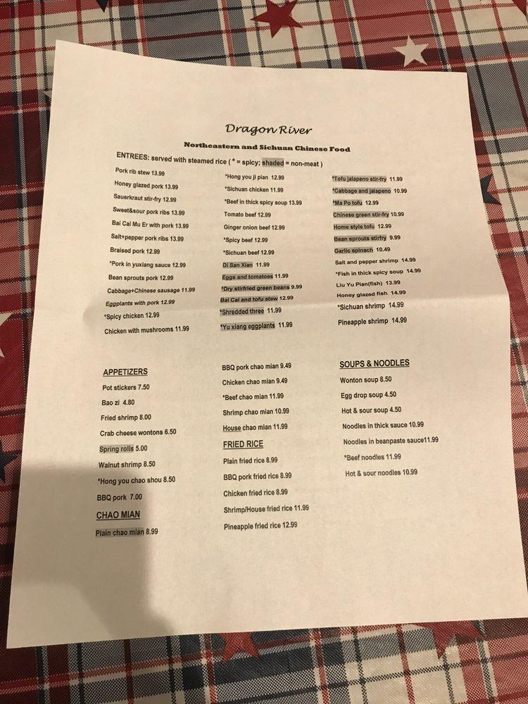 Menu at Dragon River restaurant, Bellingham