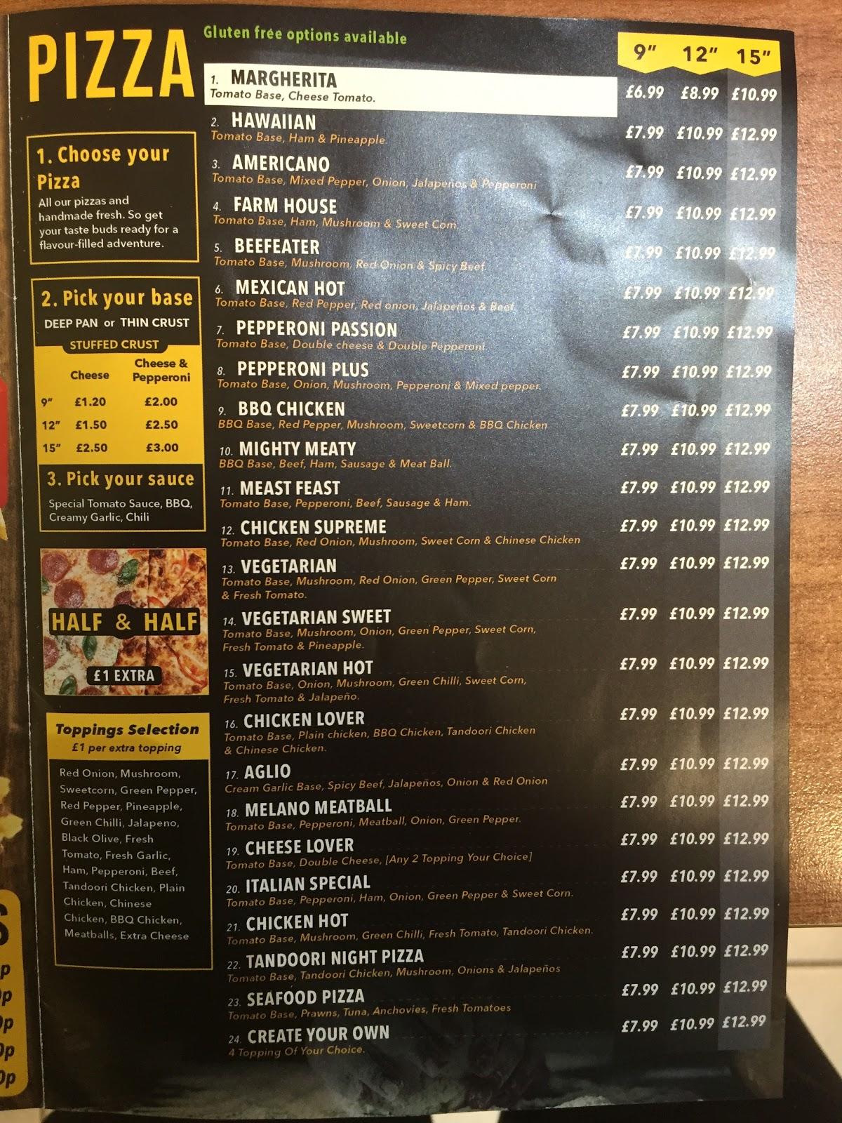 Menu at Italiano Pizza restaurant, Kingston upon Thames