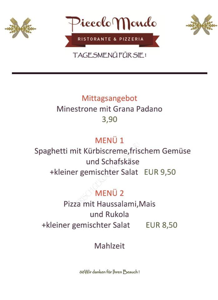 Speisekarte von Pizzeria Piccolo Mondo, Klagenfurt am Wörthersee