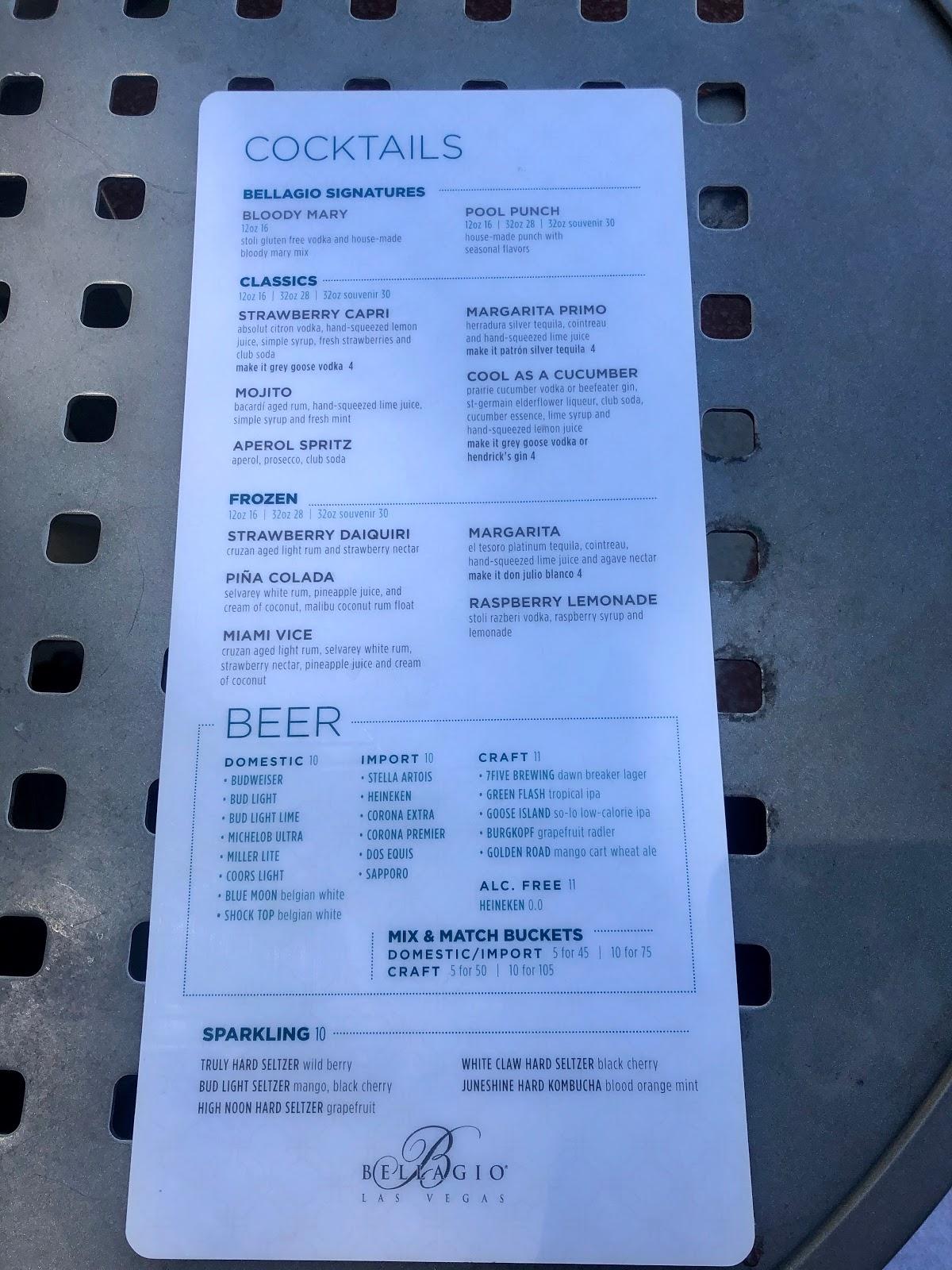 Menu at Pool Café & Bar, Las Vegas, 3600 S Las Vegas Blvd