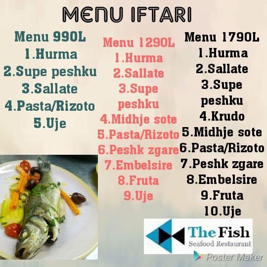 Menu at The Fish restaurant, Tirana