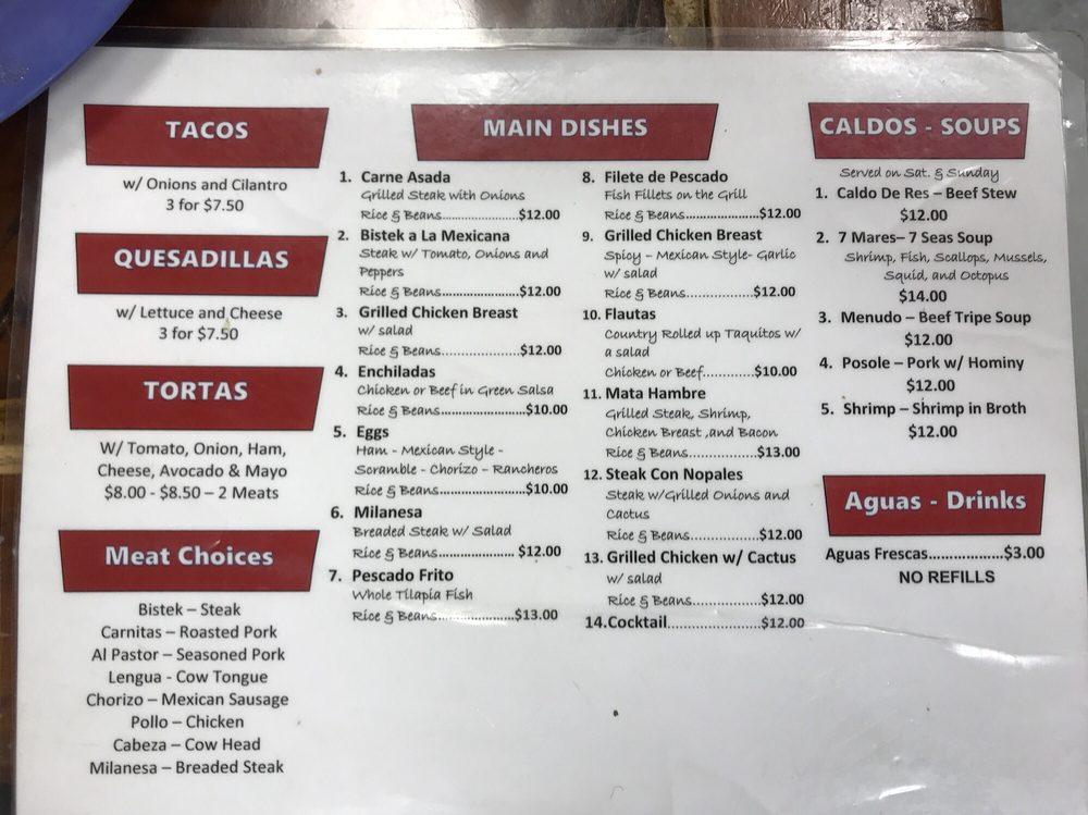 Menu at La Michoacana Restaurant, Panama City