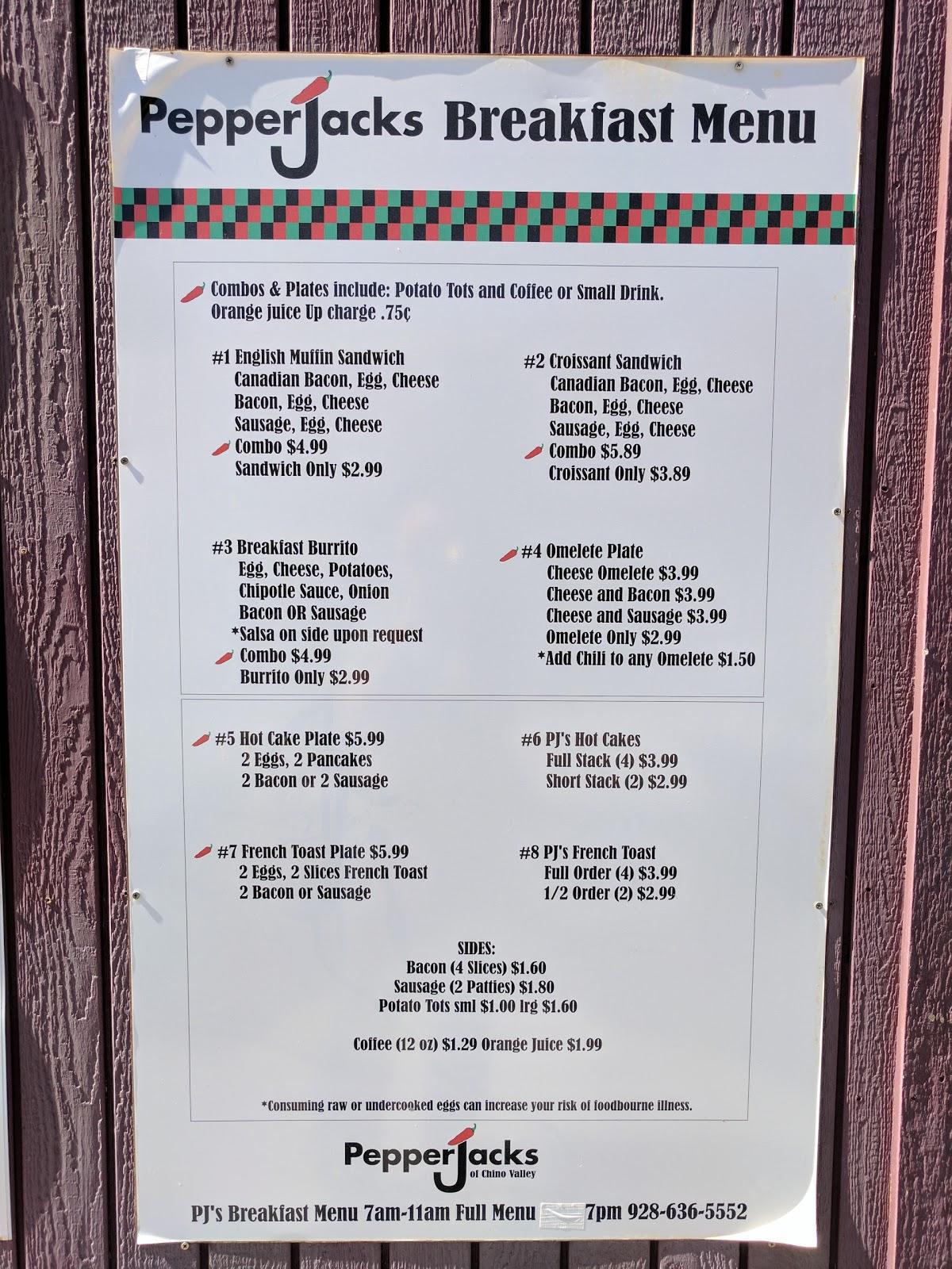 Menu at PepperJacks of Chino Valley restaurant, Chino Valley