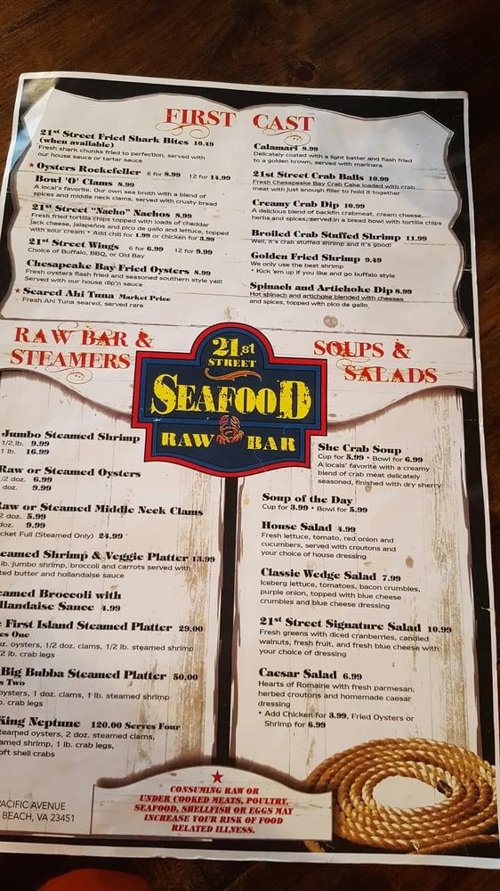 Menu at 21st Street Seafood Raw Bar, Virginia Beach