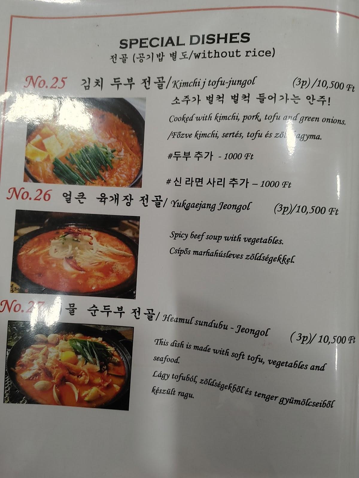 Menu at Bibimbap Korean Restaurant, Budapest
