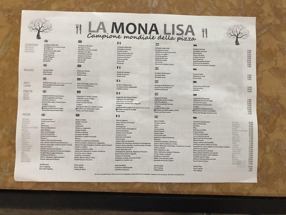 Menu at La Mona Lisa Restaurante, Carvoeiro