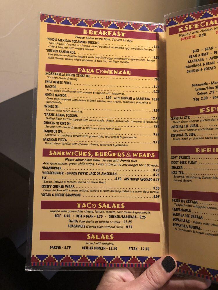 Menu at Nino's Del Sol LLC restaurant, Alamosa, 326 Main St
