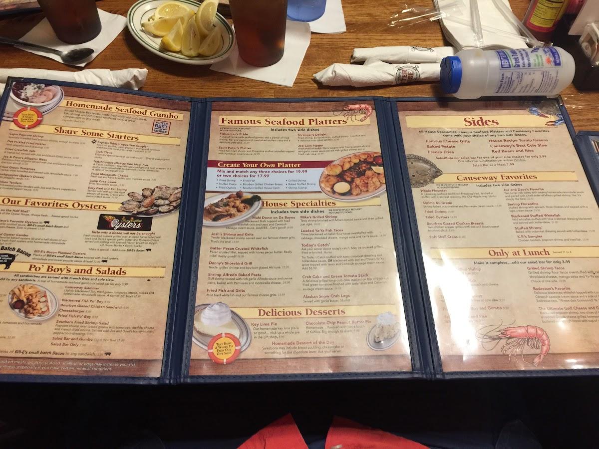 Menu at Original Oyster House restaurant, Spanish Fort