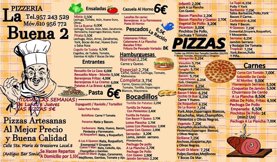 Menu at Pizzeria La Buena 2, Córdoba