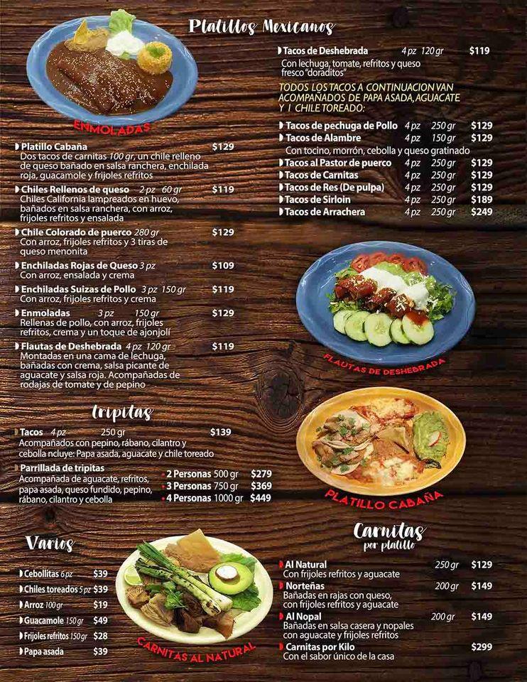 Carta de Restaurant la Cabaña, Ciudad Juarez, Calle Puente Alto 10015