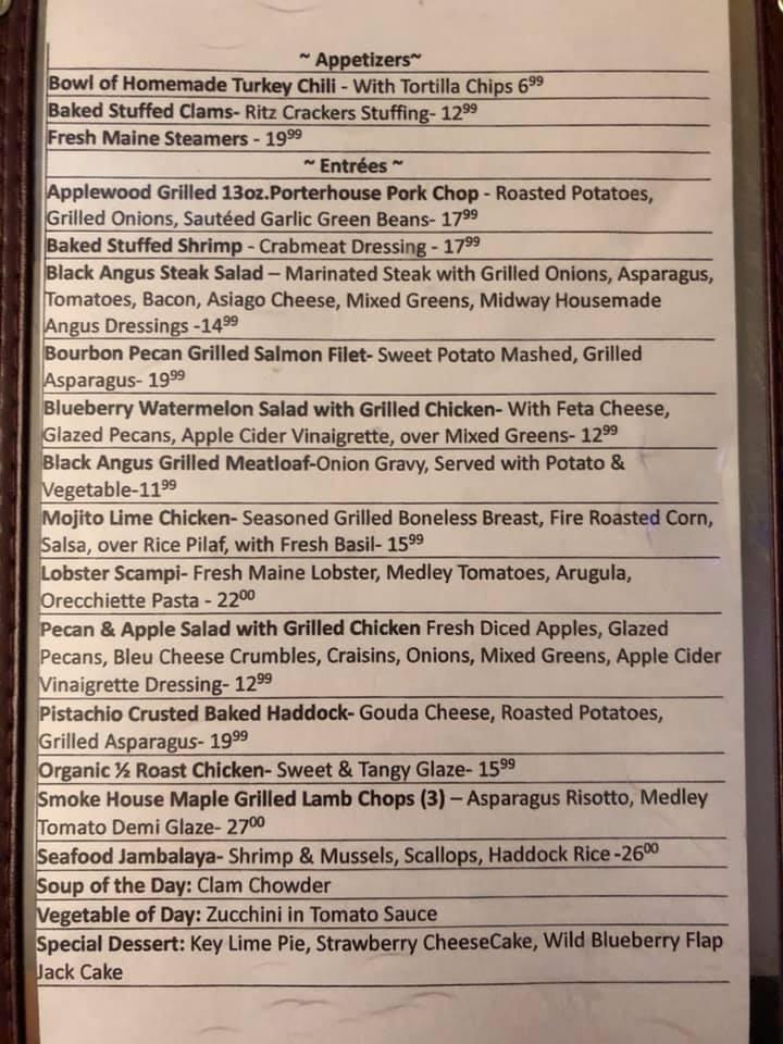 Menu at Midway pub & bar, Dedham