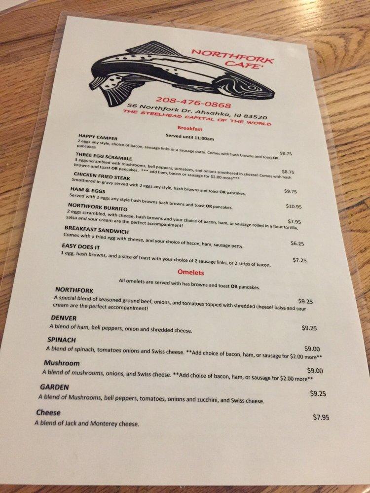 Menu at Northfork Café restaurant, Ahsahka