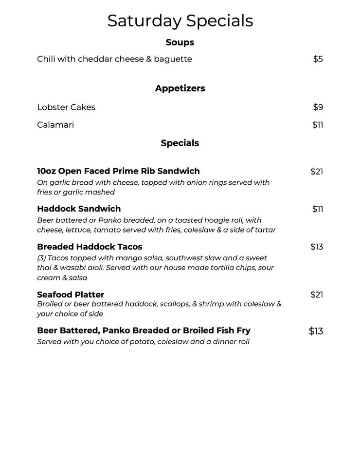 Menu at The Brookside restaurant, Newfane