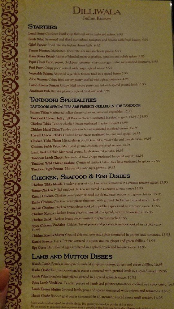 Menu at Dilliwala Indian Kitchen restaurant, Diamond Bar