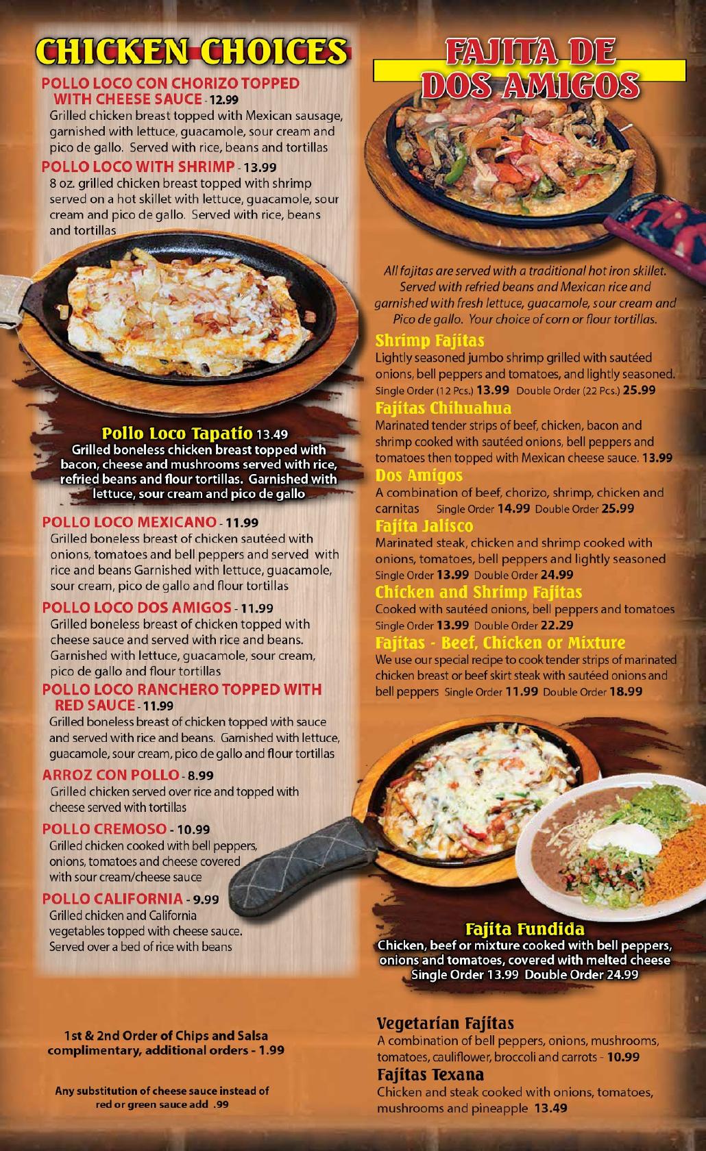 amigos mexican restaurant menu