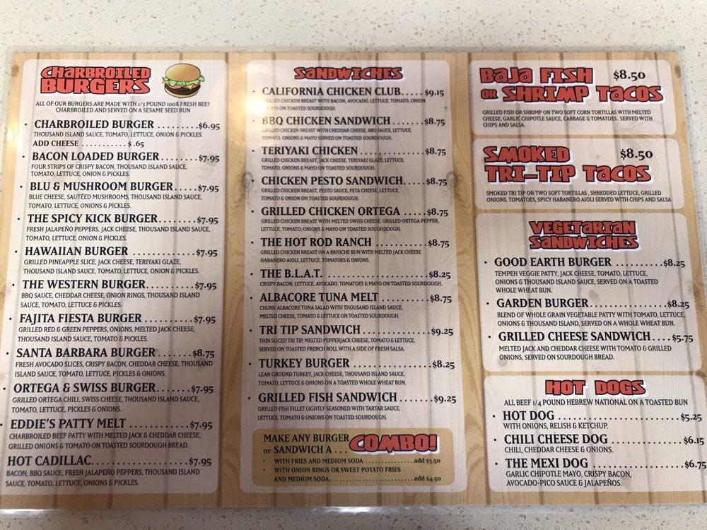 Menu at Eddie's Grill restaurant, Lompoc, N H St