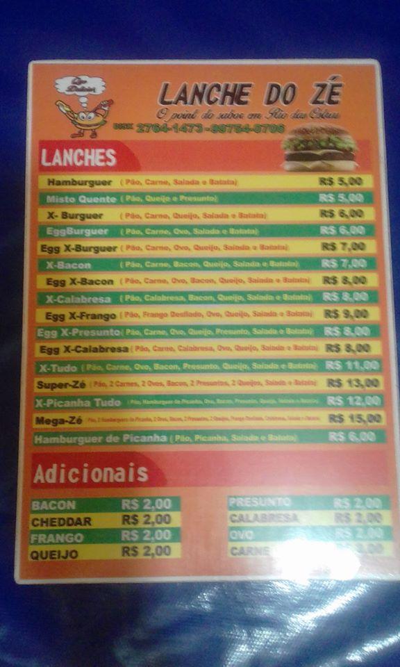Lanche Do Zê cardápio