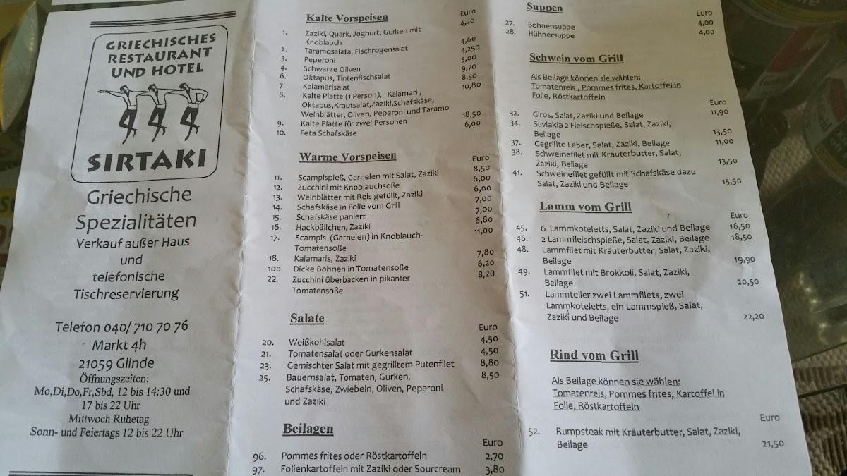 Speisekarte von Sirtaki restaurant, Glinde