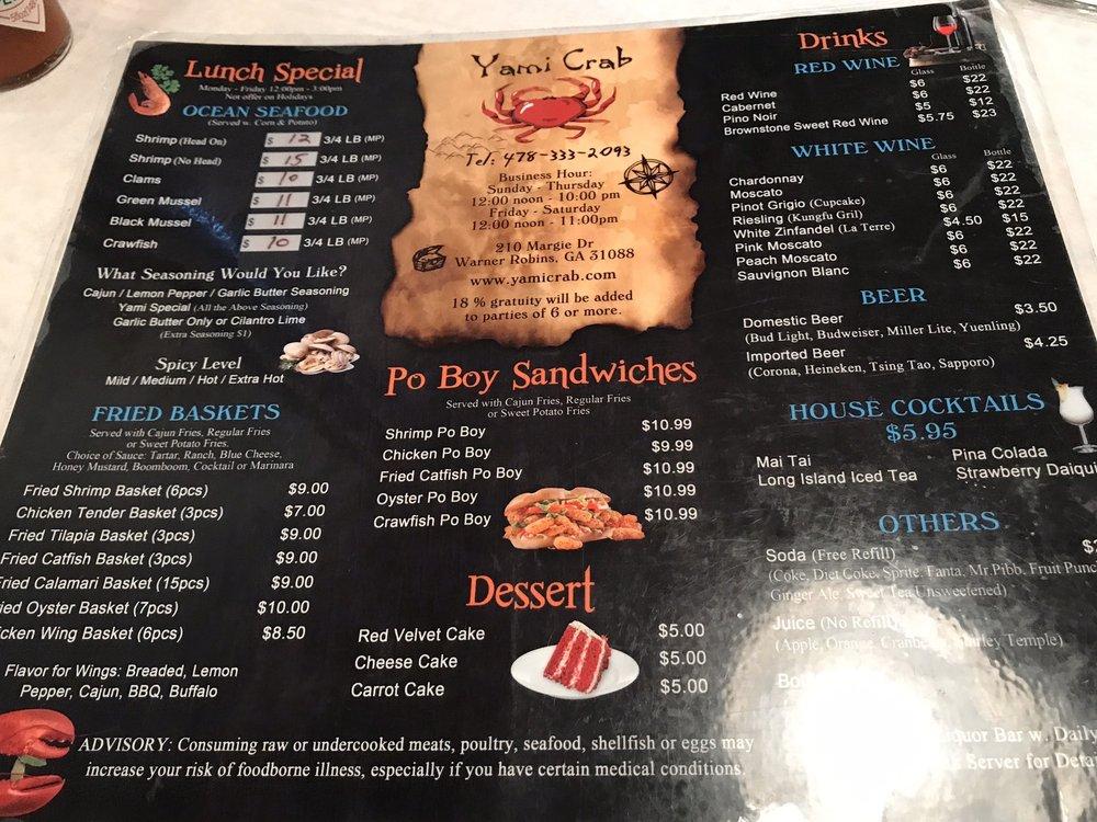 Menu At Yami Crab Seafood Bar Warner Robins