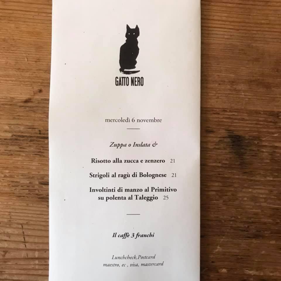Speisekarte von Gatto Nero, Basel