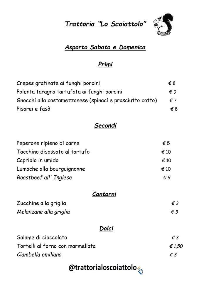 Menu At Trattoria Lo Scoiattolo Restaurant Costa Mezzana Via Costa