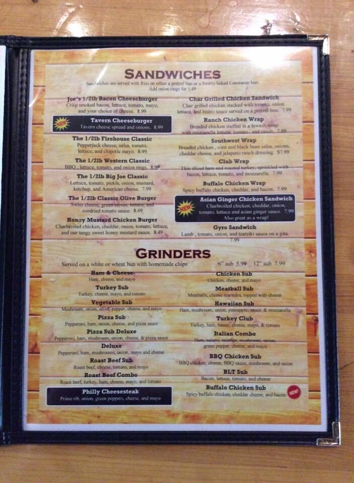 Menu at Joe's Pizza & Sports Bar, Plainwell