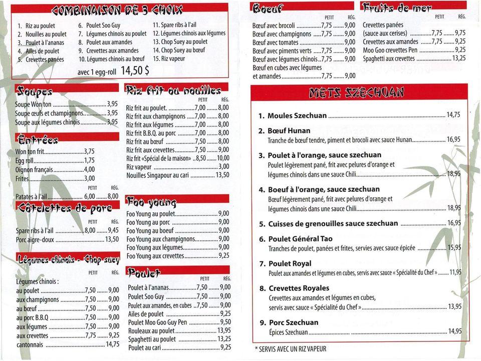 Menu au Restaurant Sam Sam, Saguenay, 3880 Bd Harvey