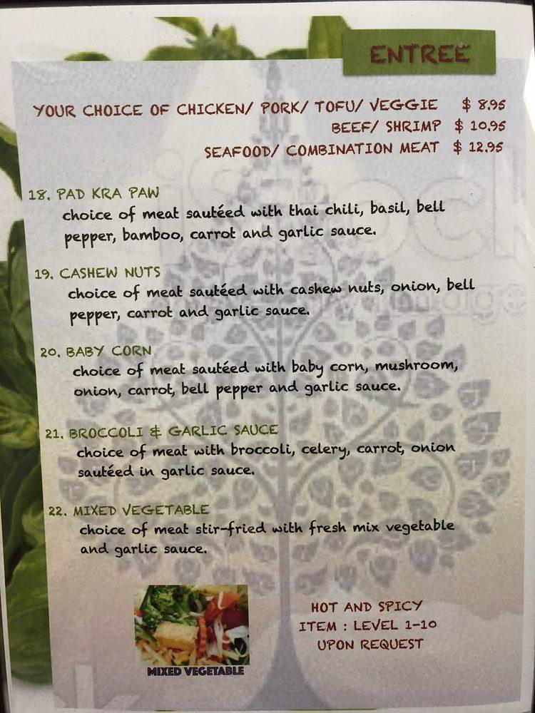 Menu at Thai Basil Restaurant, Visalia