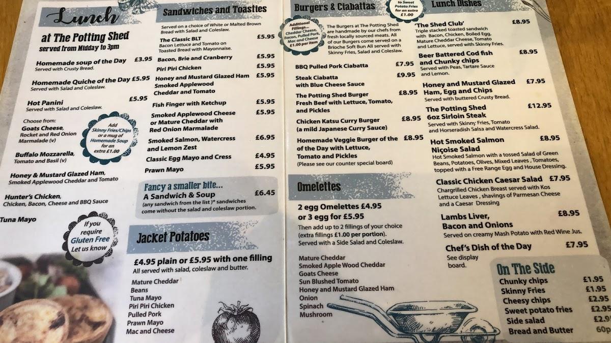 Menu at The Potting Shed Café & Restaurant, Bromsgrove, 600 Birmingham Rd