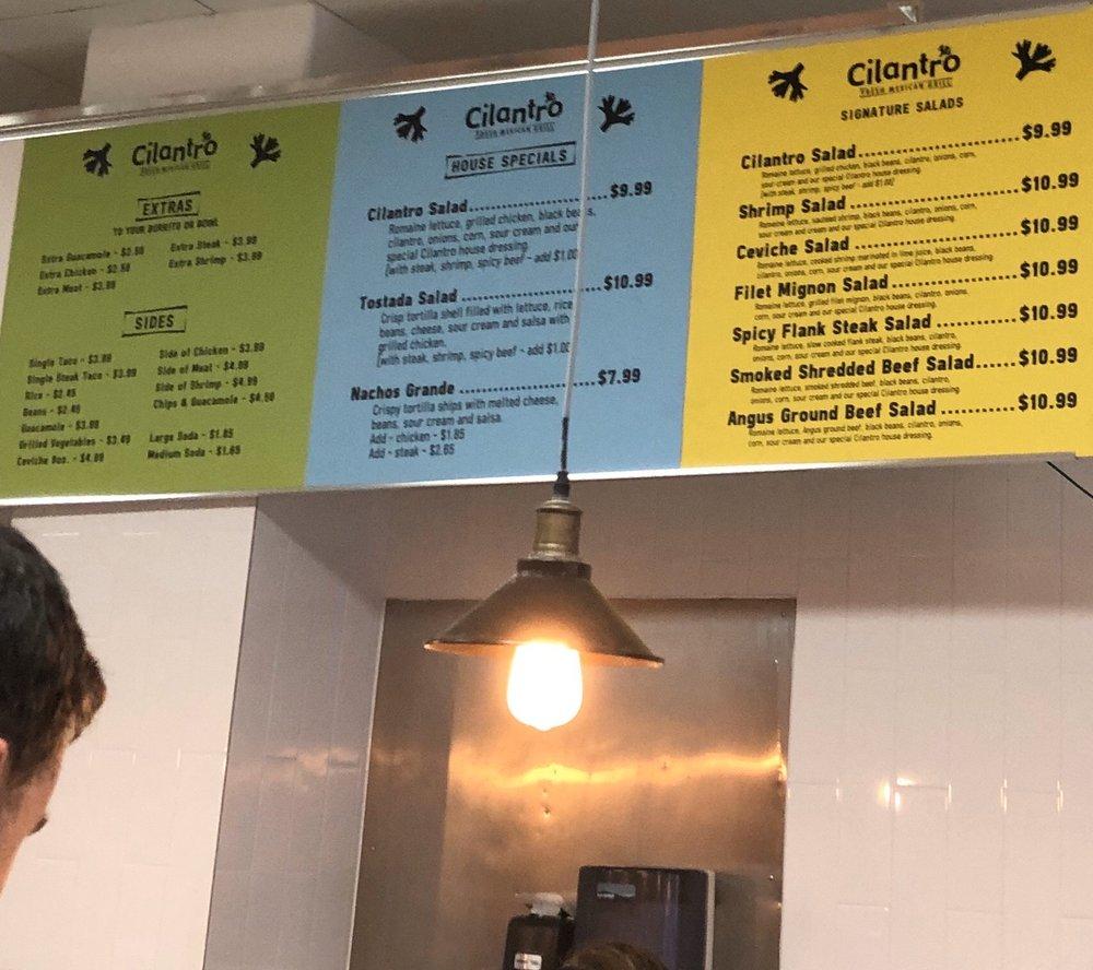 Menu at Cilantro Fresh Mexican Grill restaurant, Los Angeles, 800 N