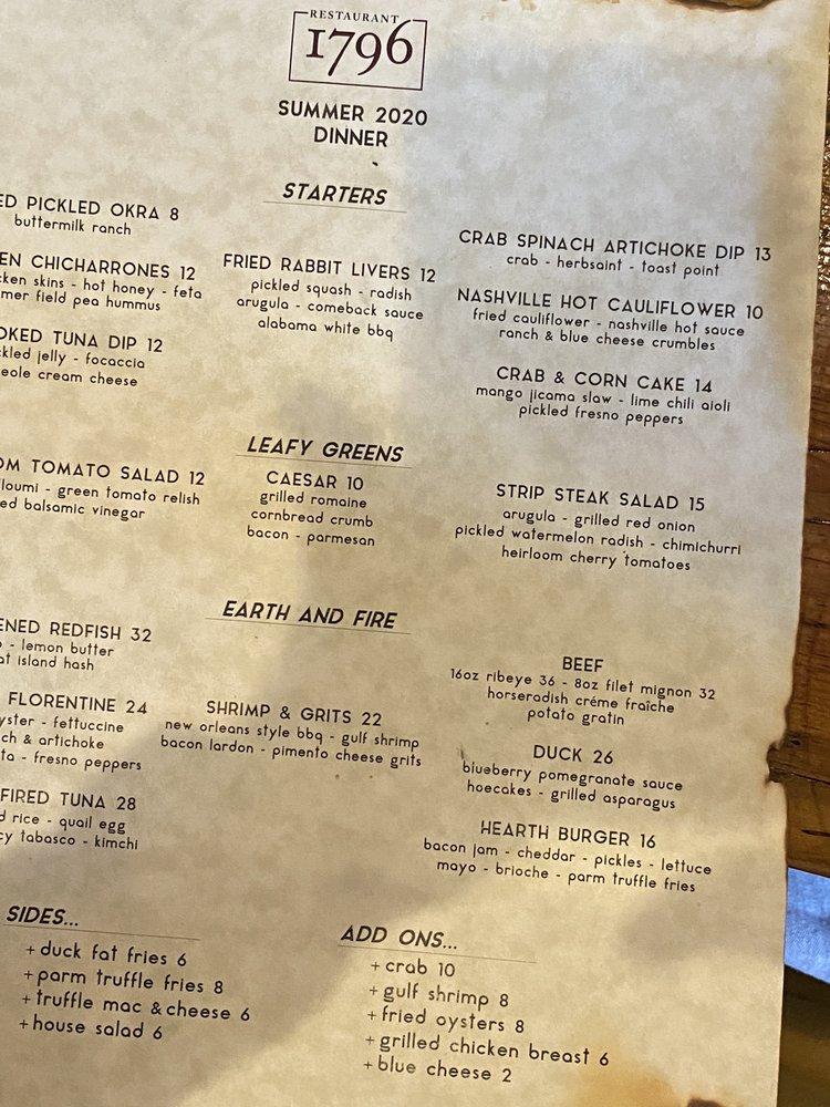 Menu at Restaurant 1796, Saint Francisville, US61