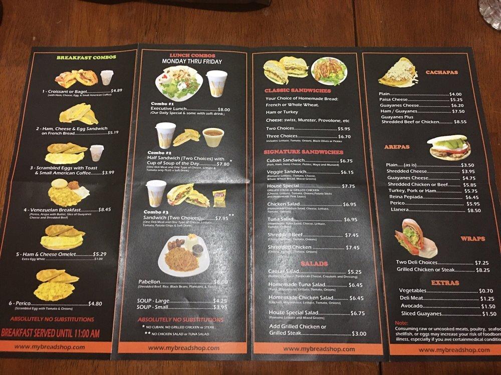 Menu at The Bread Shop restaurant, Fort Lauderdale