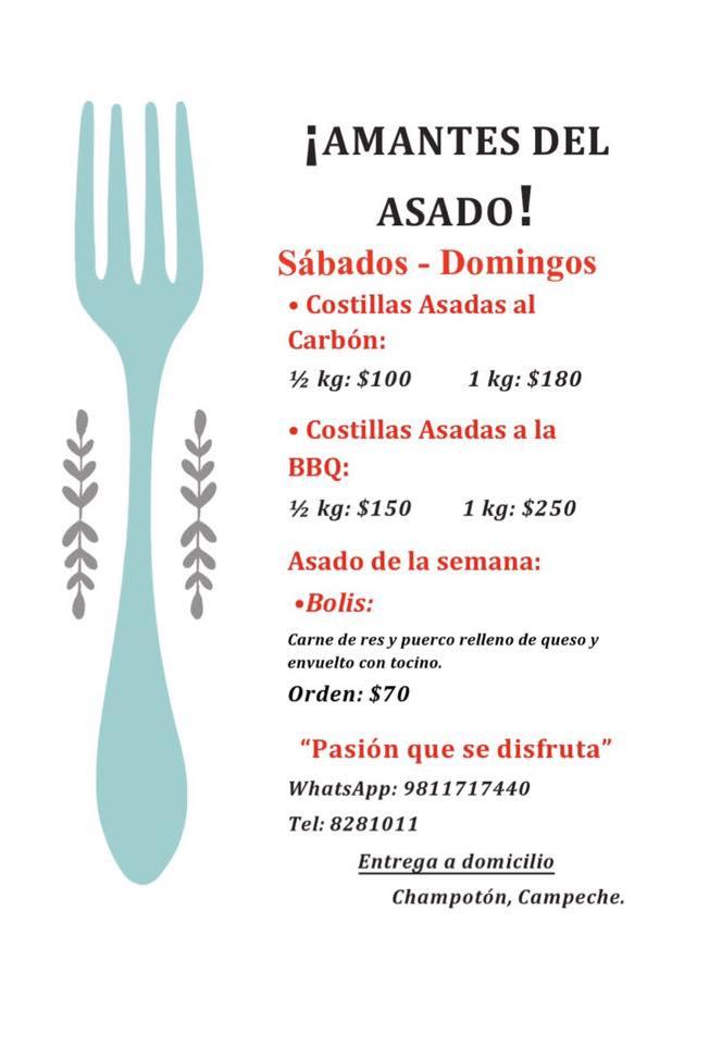 Menu at Amantes del asado restaurant, Champoton