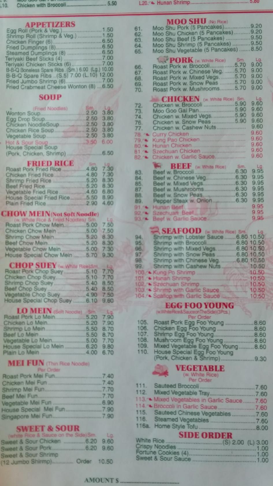 Menu at China Dragon restaurant, Rootstown