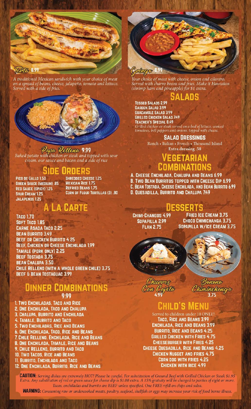 Menu at Don Bigotes Mexican Restaurant Gadsden, Gadsden